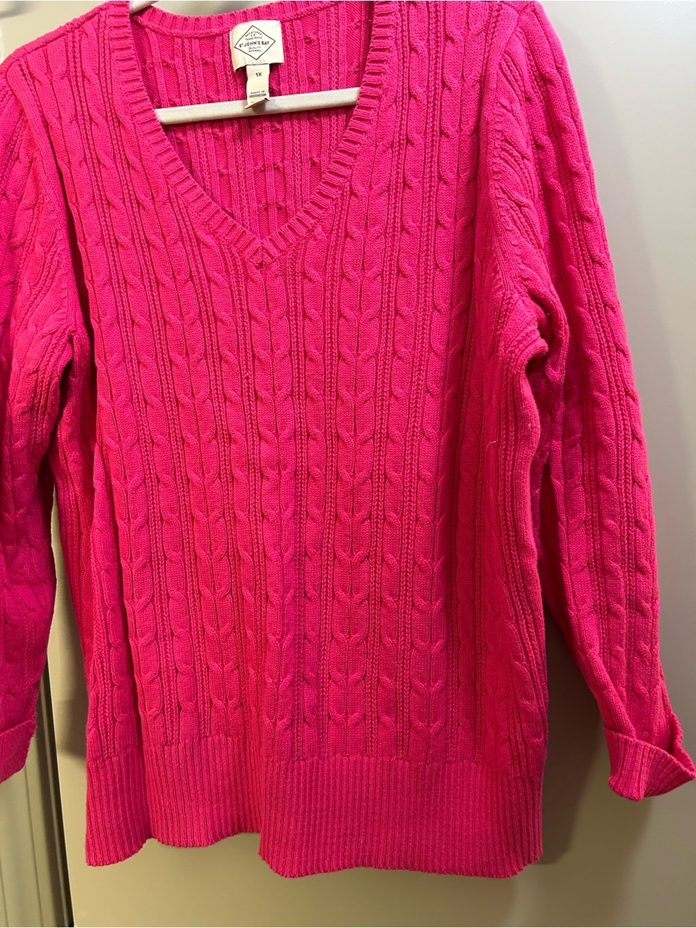 St. John's Bay Cable-Knit V-Neck Sweater - Hot Pink
